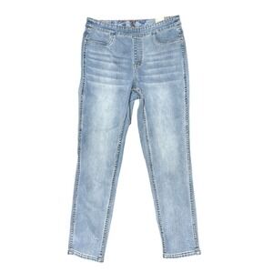 Tribal‎ Jeans Audrey Mid-Rise Pull On Reversible Floral Light Wash Blue 6 NWT